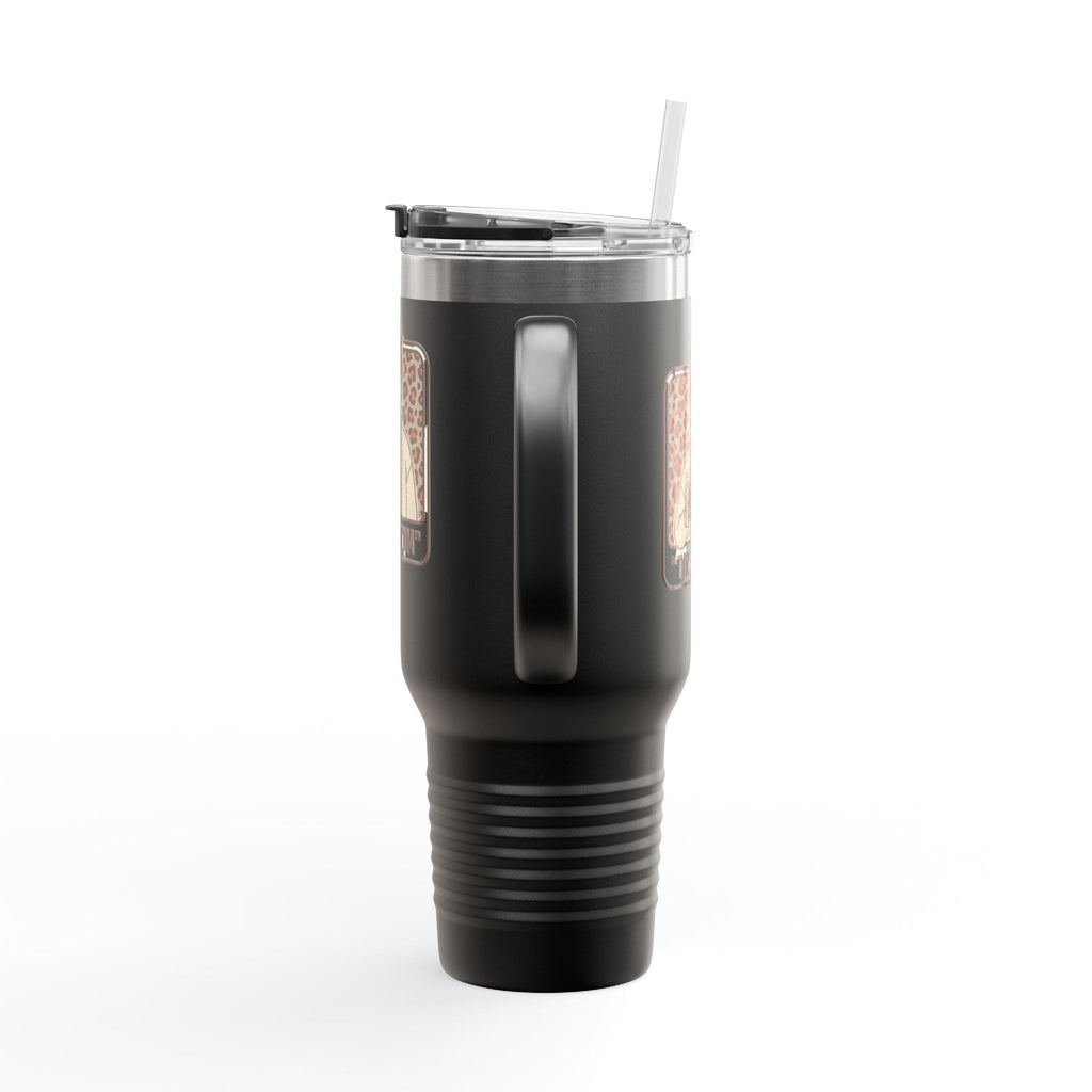 40oz Insulated Travel Mug — "Tired Mom" Leopard Design, Large Stainless Steel Tumbler for Coffee & Tea